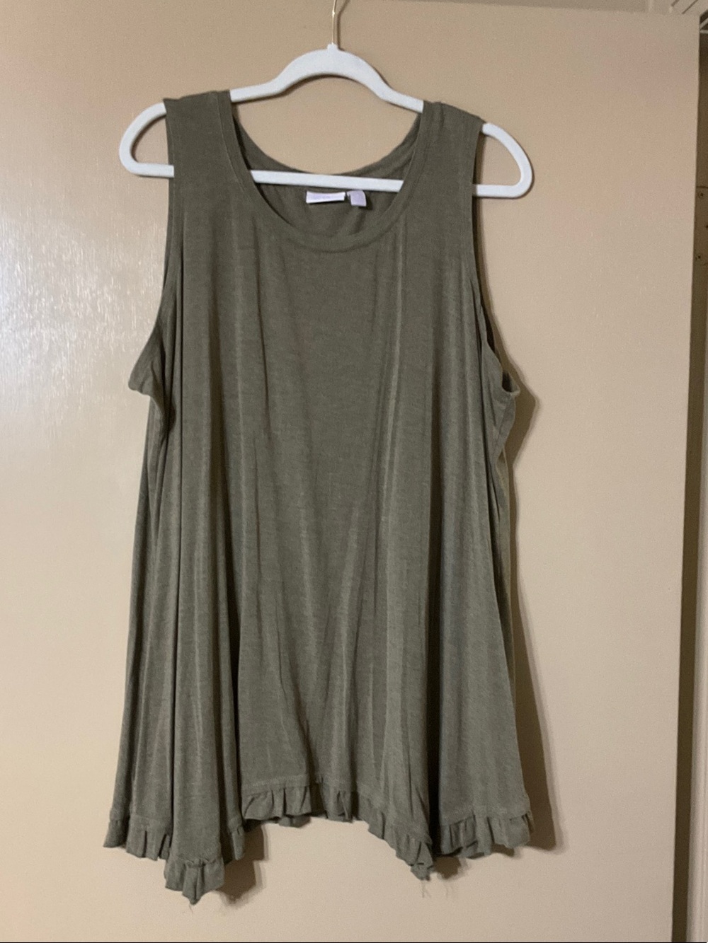 LOGO by Lori Goldstein Brown Swing Tank with Ruffle Hem